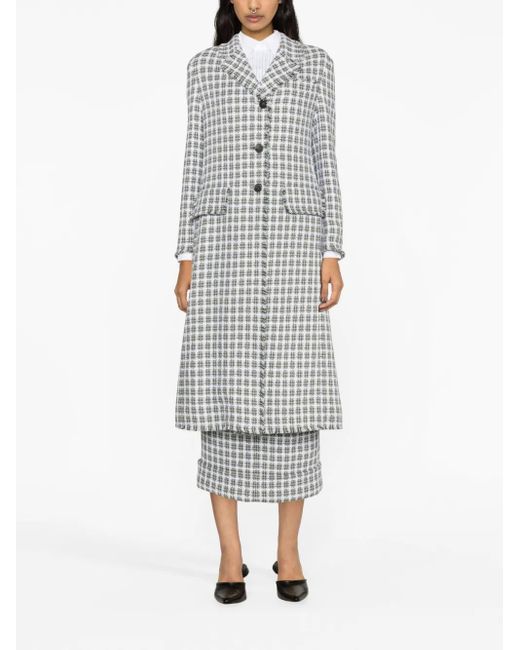 Thom Browne Gray Check-Pattern Tweed Coat