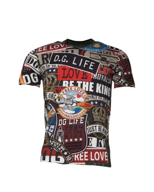 Dolce & Gabbana Black Graphic-Print Crew-Neck T-Shirt for men