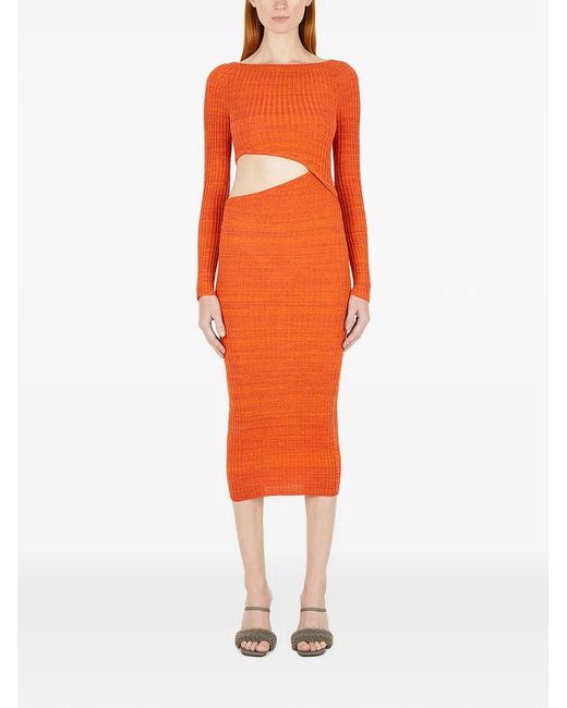 Wynn Hamlyn Orange Origami Cut-Out Midi Dress