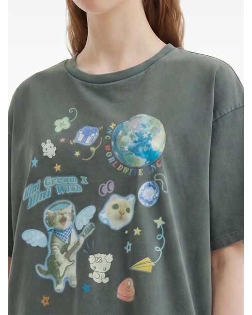 Mini Cream Gray Graphic-Print T-Shirt