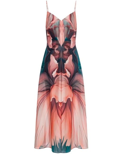 Alberta Ferretti Midi-Jurk Met Bloemenprint in het Pink