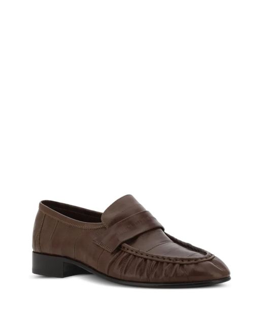 The Row Brown Textured Leather Loafers