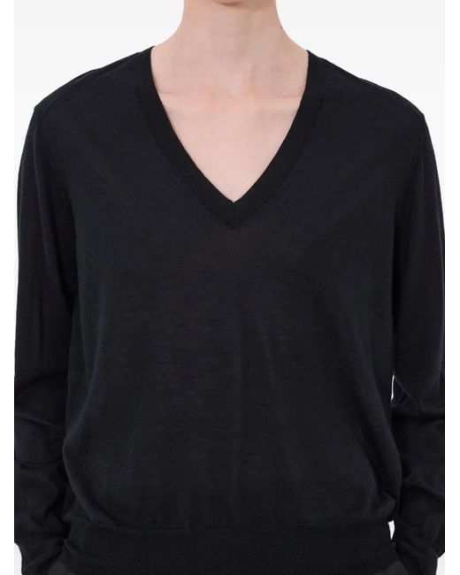 Loulou de Saison Black Julio V-Neck Cashmere Sweater