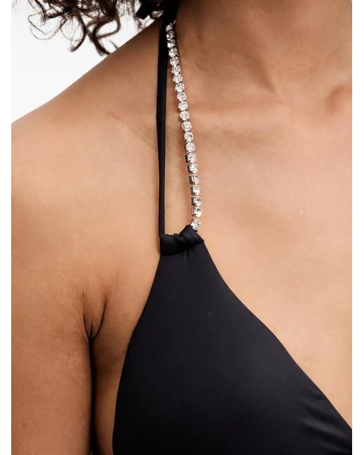 Guess Black Rhinestone-Embellished Triangle Bikini Top