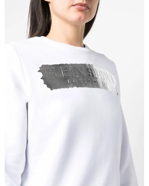 Philipp Plein White Metallic Logo-Print Cotton Sweatshirt