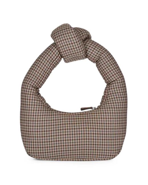 A.W.A.K.E. MODE Brown Mia Knotted Gingham Shoulder Bag