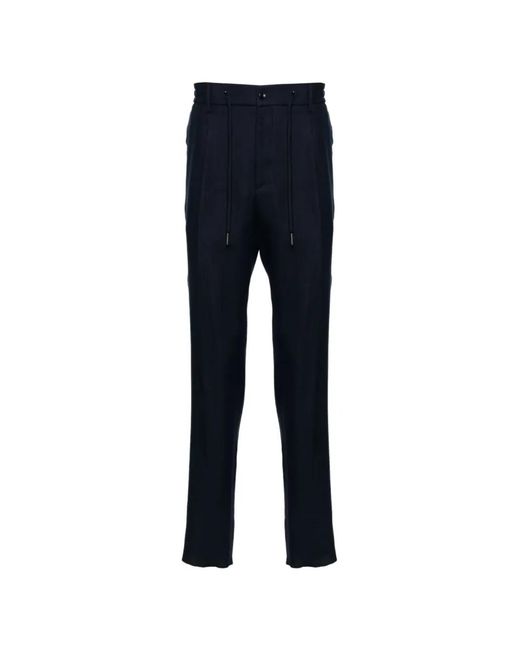 Tagliatore Blue Pleated Drawstring Trousers for men