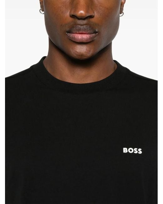 BOSS GREEN HUGO BOSS Black Rubberised-Logo Long-Sleeve T-Shirt for men