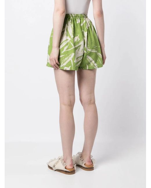 Bambah Green Linden Leaf-Print Shorts