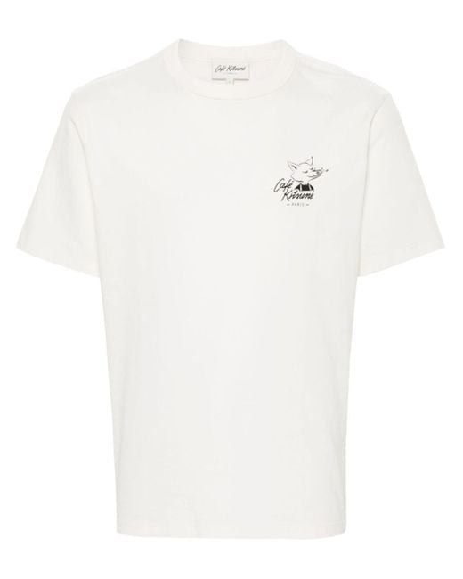 Café Kitsuné White Logo-print Cotton T-shirt
