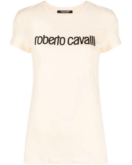 Roberto Cavalli Natural Logo-Embroidered Stretch-Cotton T-Shirt