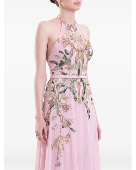 Saiid Kobeisy Pink Embroidered Maxi Evening Dress