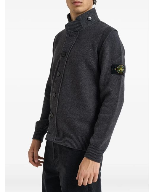 Stone Island Gray Compass Patch Button-Up Sweater for men