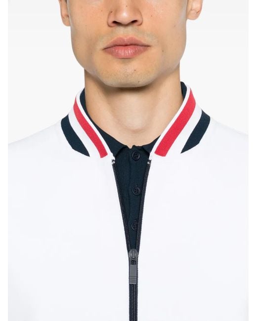 Thom Browne White Rwb-Stripe Knitted Bomber Jacket for men