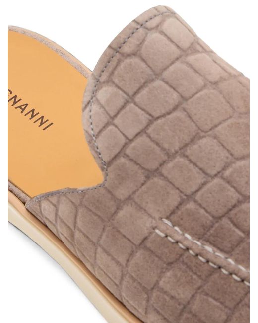 Magnanni Shoes Brown Crocodile-Effect Suede Mules for men