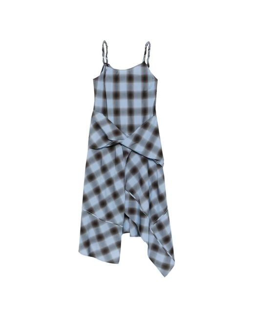 Feng Chen Wang Blue Check-Pattern Midi Dress