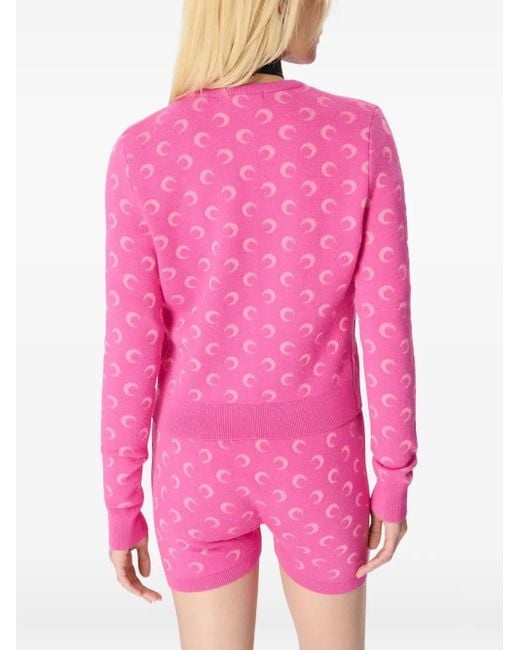 MARINE SERRE Pink Moon-Jacquard Knitted Shorts