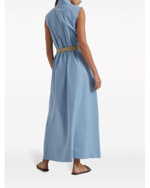 Brunello Cucinelli Blue Gestuftes Kleid mit Monili-Kettendetail