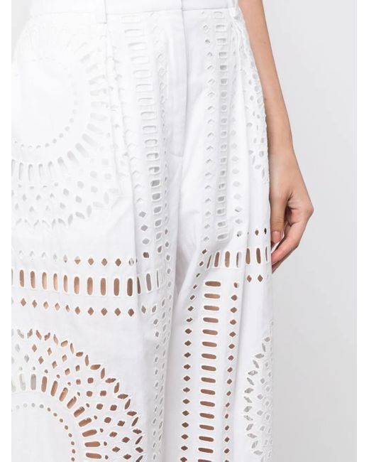 Alberta Ferretti White Cut Out-Detail High-Waisted Trousers
