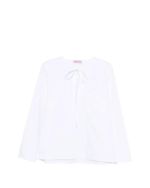 CUANTICO White Florence Tie-Neck Pocket Blouse
