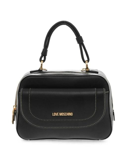 Moschino Black Contrast-Stitch Top-Handle Tote Bag