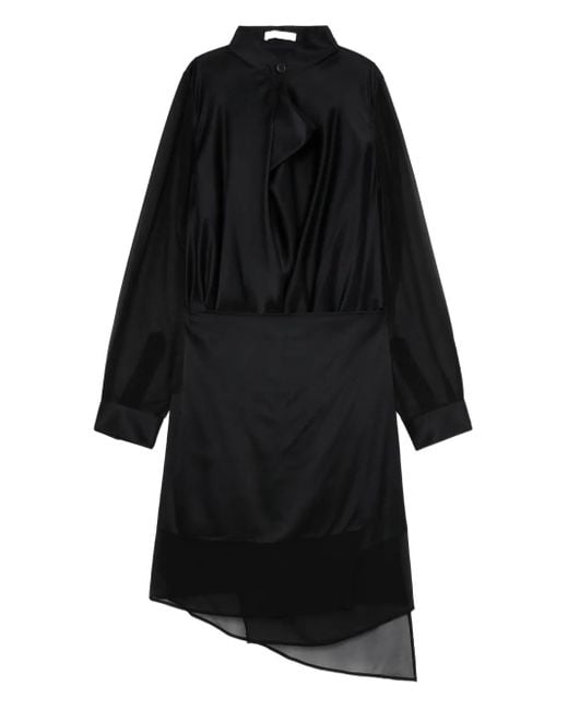 Vestido asimétrico de seda con capa de gasa Helmut Lang de color Black