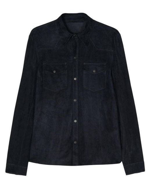 Salvatore Santoro Black Suede Leather Shirt Jacket for men