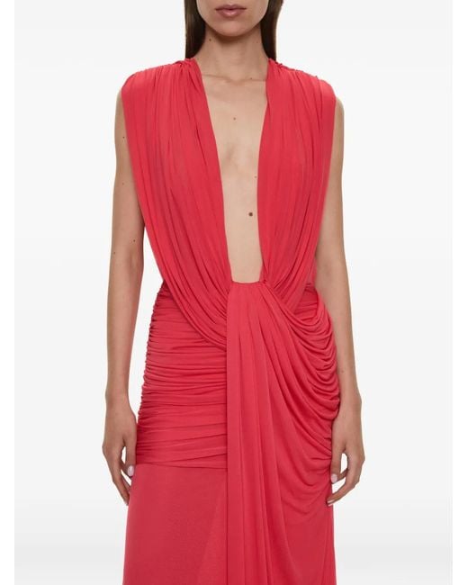 Christopher Esber Red Ripple Ruched Draped Maxi Dress