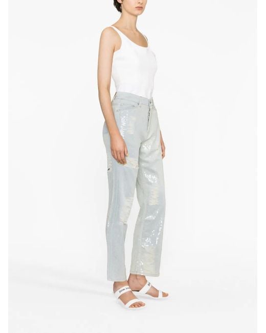 Palm Angels Gray Sequinned Straight-Leg Jeans