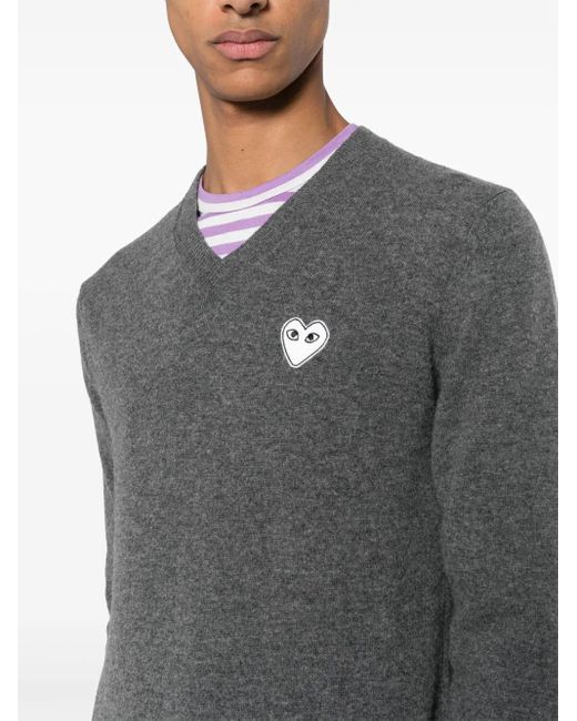 COMME DES GARÇONS PLAY Gray Heart-Patch Wool Jumper for men