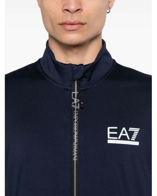 EA7 Blue Logo-print Zipped Performance Sweatshirt for men
