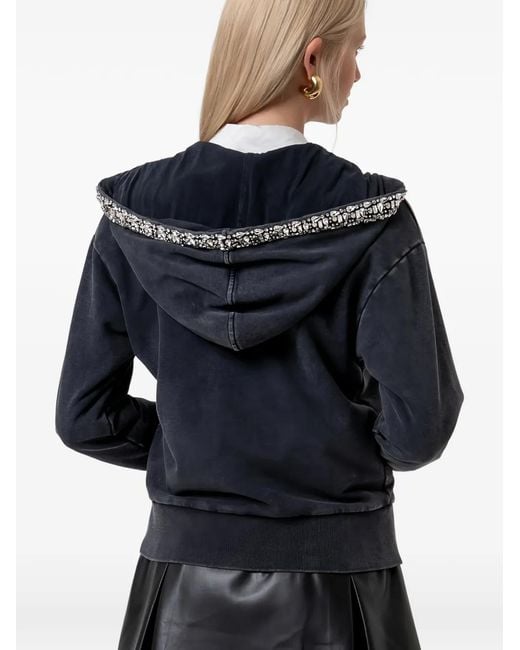 Fracomina Blue Crystal-Embellished Zip-Up Hoodie