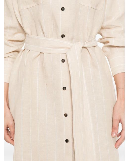 Kiton White Striped Belted Shirt Dress