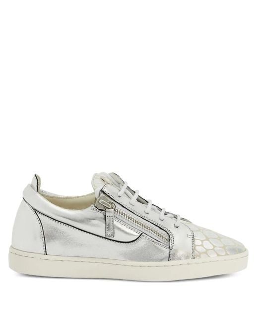 Giuseppe Zanotti White Nicki Zip-Detail Leather Sneakers
