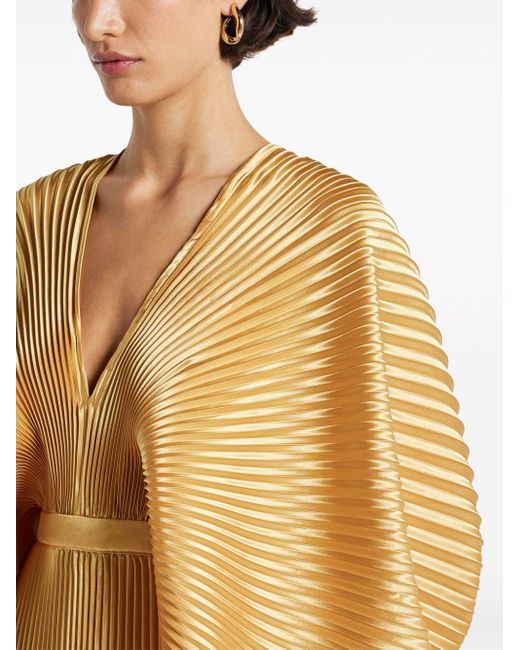 L'ide Fully-pleated V-neck Dress in Yellow | Lyst