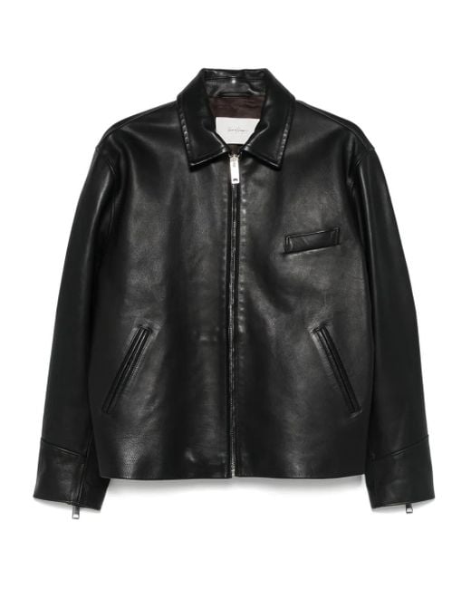 Second/Layer Black Leather Bomber Jacket for men