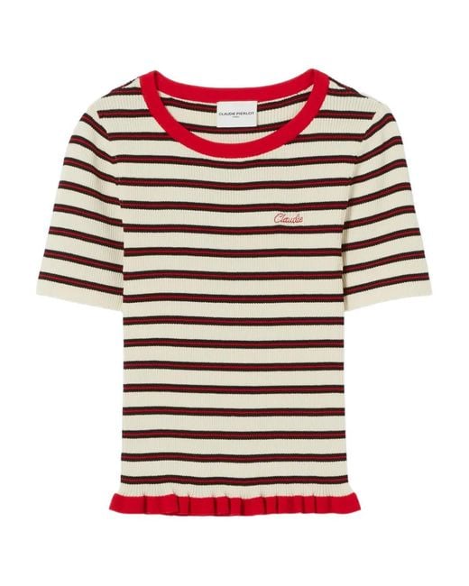 Claudie Pierlot Red Tricolour Striped T-Shirt