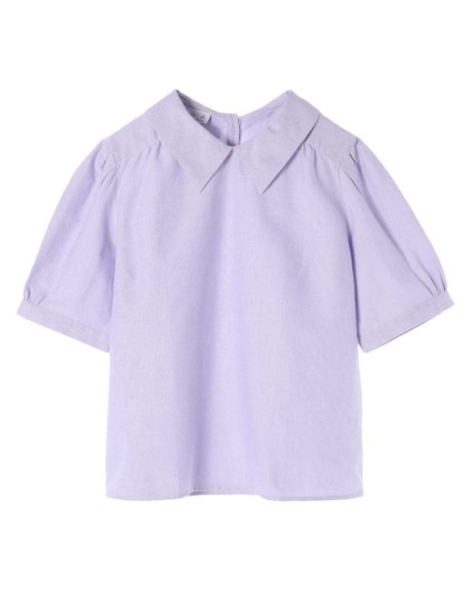 Agnes B. Purple Puff-sleeve Cotton Blouse