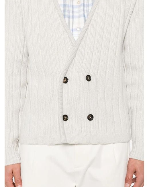 Eleventy White Raglan Ribbed Cardigan for men