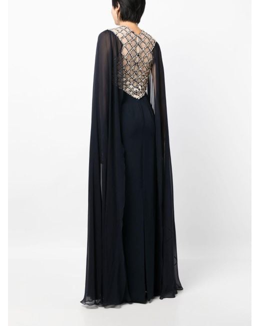 Jenny Packham Black Natalie Embellished Caped Gown