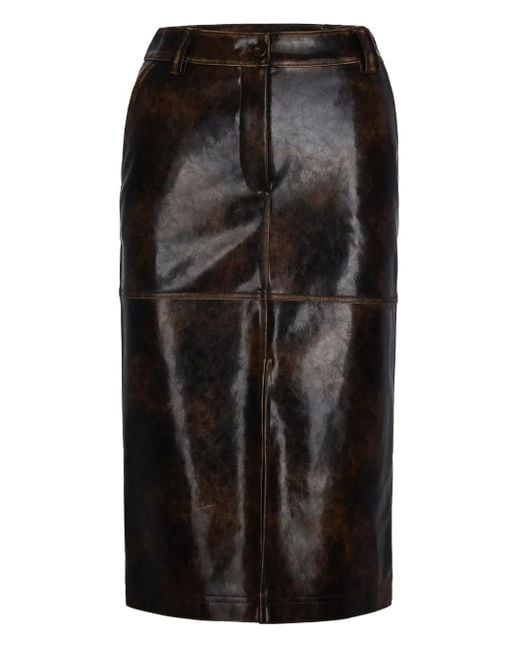 Patrizia Pepe Midi-Rok Met Leren Effect En Vlakken in het Black
