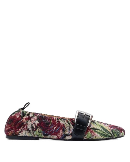 Ganni White Floral-Jacquard Woven Ballet Flats