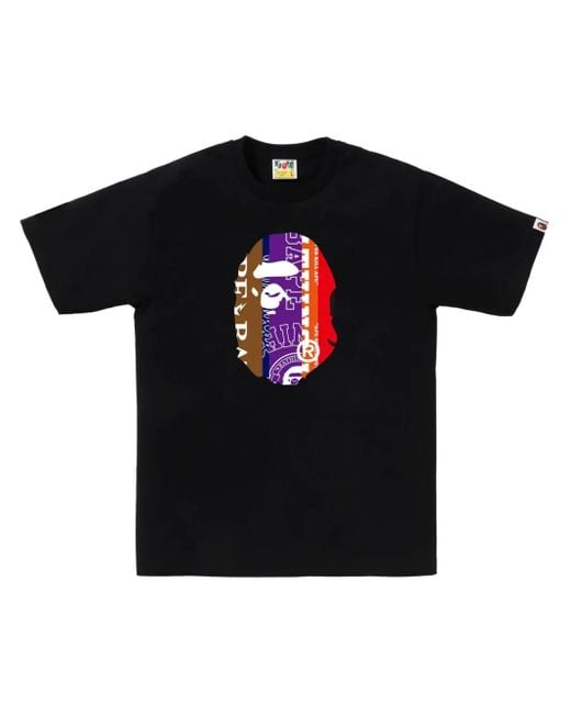 A Bathing Ape Black Fans Scarf Ape Head Cotton T-Shirt for men