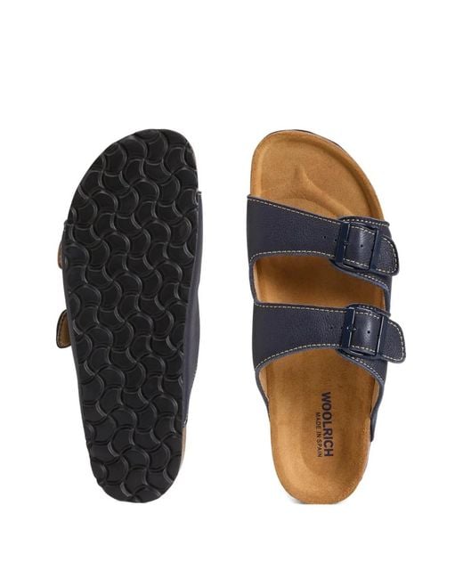 Woolrich Blue Tumbled Leather Buckle Sandals for men