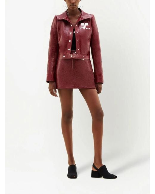 Courreges Red Cropped Dark Stretch-Cotton Faux Leather Jacket