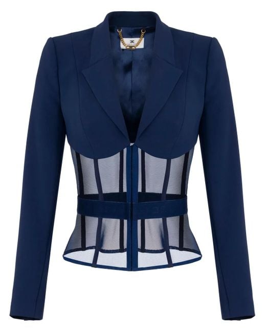 ジャケット ELISABETTA FRANCHI Crepe and tulle blazer Elisabetta Franchi Crepe Tulle Blazer in Blue | Lyst