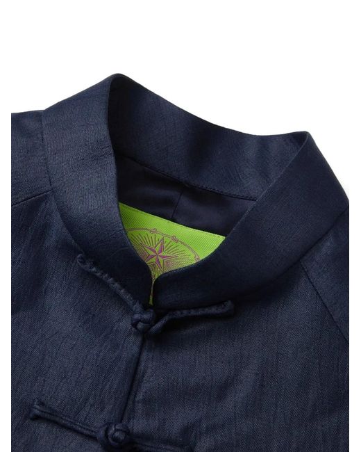 Shanghai Tang Blue Frog-Button Cropped Jacket