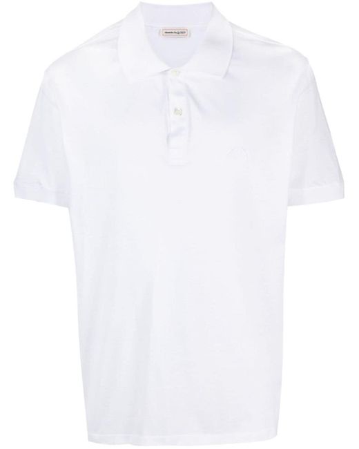 Alexander McQueen White Logo-embroidered Jersey Polo Shirt for men