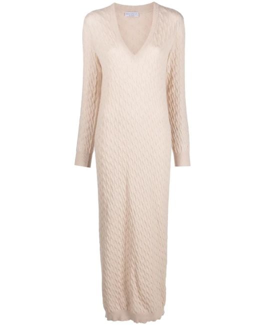 Robe En Maille À Col V Brunello Cucinelli en coloris Natural