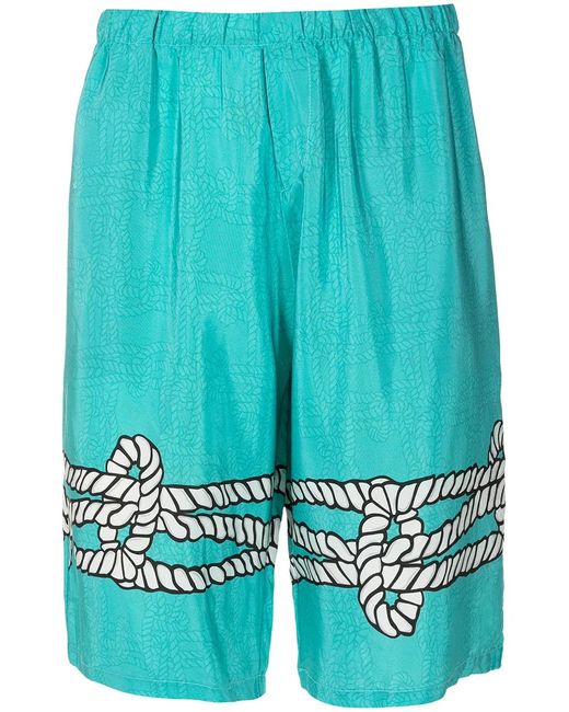 Amir Slama Blue Graphic-Print Silk Bermuda Shorts for men
